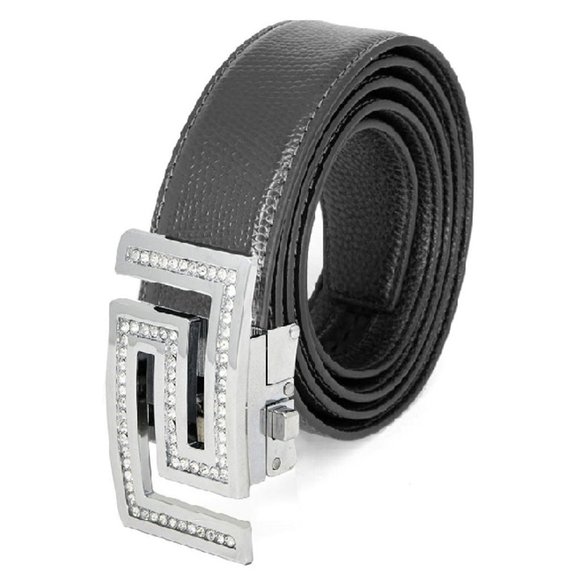 🆕 SILVER RHINESTONE GREEK DESIGN BLACK SNAKE STRAP AUTOMATIC… - Picture 4 of 4